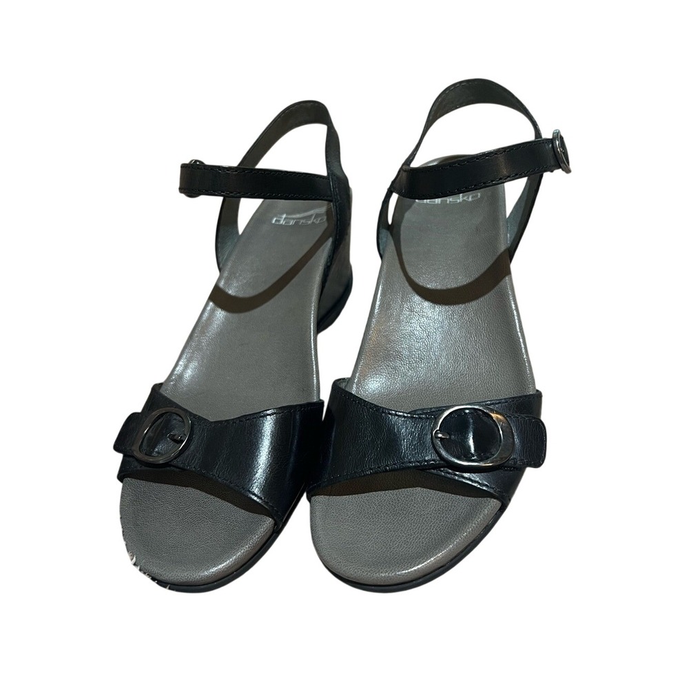 Dansko Arielle Black Leather Comfort Wedge Sandals-SIZE 37